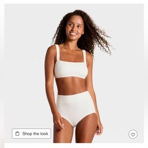 Women's Sweater Rib Bra & Hot Pant Set - Wild Fable™ Cream L